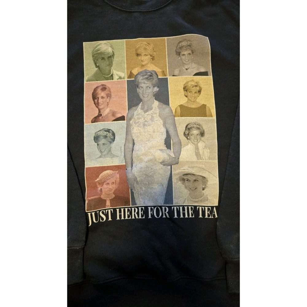 Princess Diana Sweatshirt Navy Medium Just Here For The Tea Conspiracy Graphic Q - Picture 2 of 6